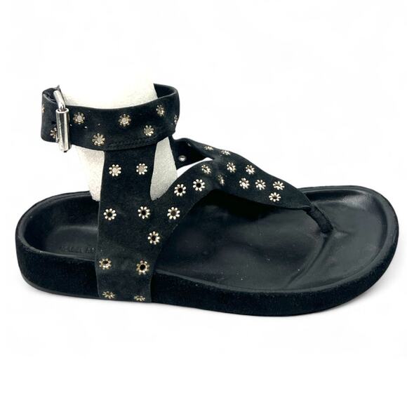 Isabel Marant 35/ 5 Black Suede Elwina Chic Eyelet Sandals Ankle Strap Studs - Picture 2 of 7
